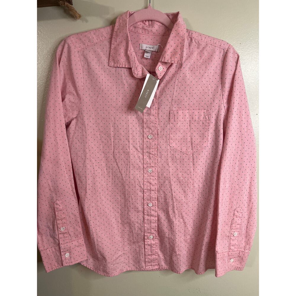 J. Crew cotton pink & green polka dot long sleeve shirt, size 6